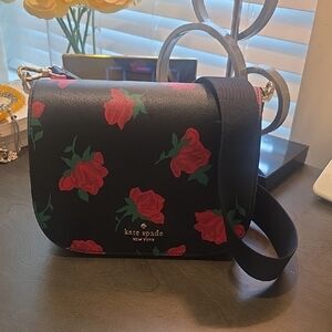 Kate Spade Black and Red Rose Crossbody Bag